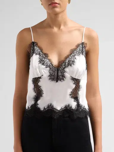 L'Agence Women's Kimber Lace-Detail Camisole - White Black - Size Large | Thumbnail 5 L'Agence Women's Kimber Lace-Detail Camisole - White Black - Size Large | Thumbnail 5