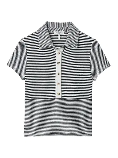 rag & bone Women's The Knit Striped Polo Shirt | Thumbnail 1