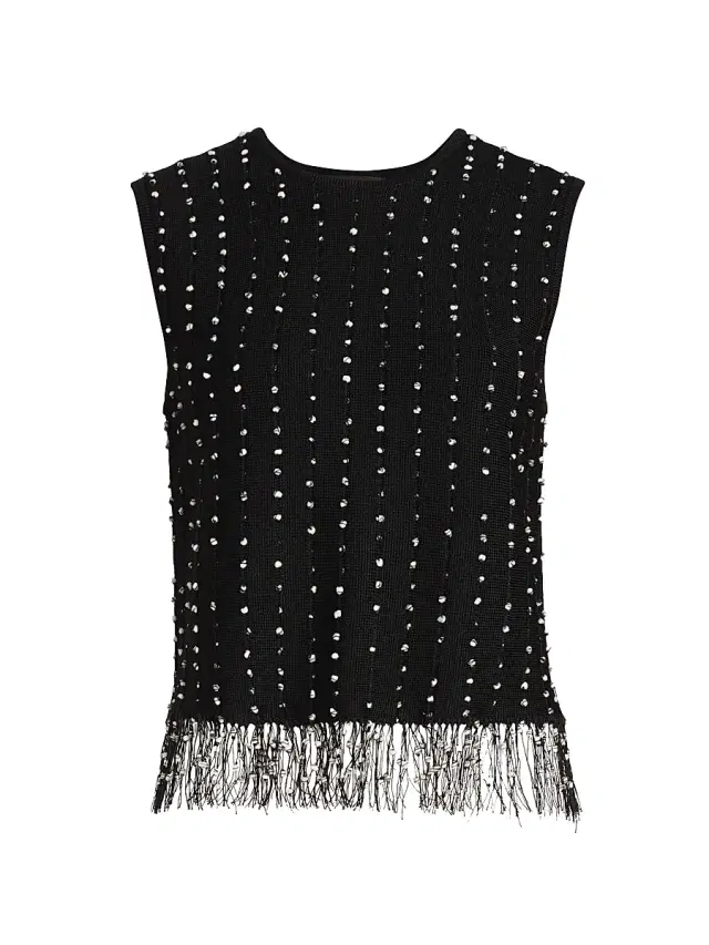 Women's James Crochet Fringe Tank - Black