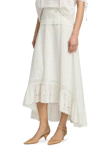 Ulla Johnson Women's Violetta High-Low Cotton A-Line Midi-Skirt | Thumbnail 4