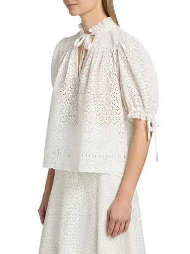 Ulla Johnson Women's Aloutte Eyelet Cotton Top - Pristine | Thumbnail 4