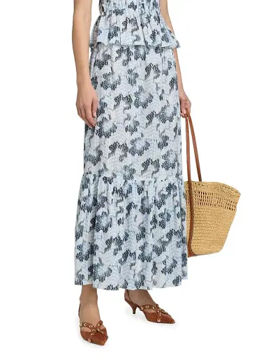 Ulla Johnson Women's Olina Printed Cotton A-Line Maxi Skirt - Ciel | Thumbnail 4 Ulla Johnson Women's Olina Printed Cotton A-Line Maxi Skirt - Ciel | Thumbnail 4