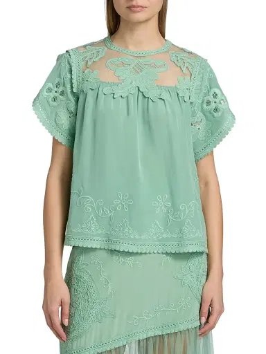Ulla Johnson Women's Florence Embroidered Floral Silk Tulle Top - Arctic - Size 12 | Thumbnail 3 Ulla Johnson Women's Florence Embroidered Floral Silk Tulle Top - Arctic - Size 12 | Thumbnail 3