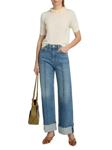 Ulla Johnson Women's Jude Embellished-Trim Merino Wool Short-Sleeve Top - Pearled Ivory - Size XL | Thumbnail 2 Ulla Johnson Women's Jude Embellished-Trim Merino Wool Short-Sleeve Top - Pearled Ivory - Size XL | Thumbnail 2