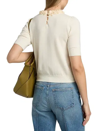 Ulla Johnson Women's Jude Embellished-Trim Merino Wool Short-Sleeve Top - Pearled Ivory - Size XL | Thumbnail 5 Ulla Johnson Women's Jude Embellished-Trim Merino Wool Short-Sleeve Top - Pearled Ivory - Size XL | Thumbnail 5