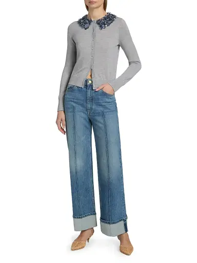 Ulla Johnson Women's Anna Embellished-Collar Merino Wool Cardigan - Ash - Size Large | Thumbnail 2