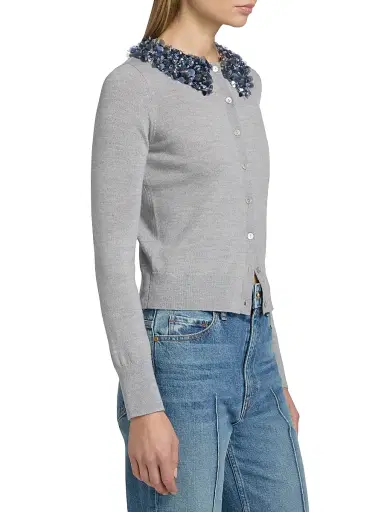Ulla Johnson Women's Anna Embellished-Collar Merino Wool Cardigan - Ash - Size Large | Thumbnail 4