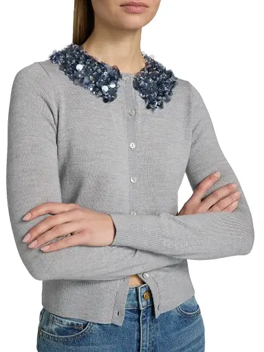Ulla Johnson Women's Anna Embellished-Collar Merino Wool Cardigan - Ash - Size Large | Thumbnail 6