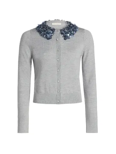 Ulla Johnson Women's Anna Embellished-Collar Merino Wool Cardigan - Ash - Size Large | Thumbnail 1