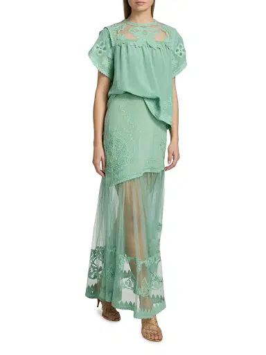 Ulla Johnson Women's Elspeth Floral-Embroidered Sheer Silk Midi-Skirt | Thumbnail 2 Ulla Johnson Women's Elspeth Floral-Embroidered Sheer Silk Midi-Skirt | Thumbnail 2