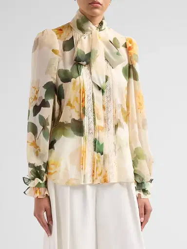 Ungaro Women's Odessa Floral Lace-Trimmed Blouse - Ecru Multi - Size XL | Thumbnail 4