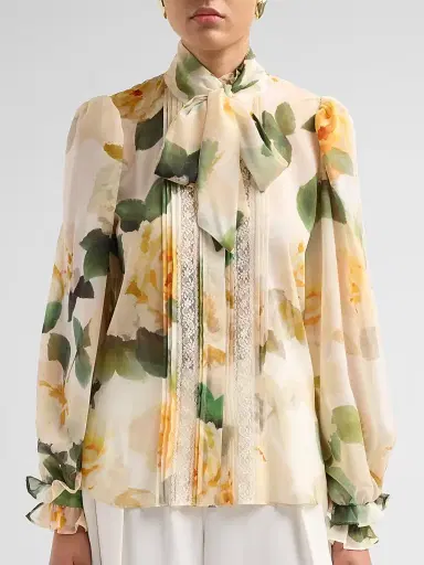 Ungaro Women's Odessa Floral Lace-Trimmed Blouse - Ecru Multi - Size XL | Thumbnail 5