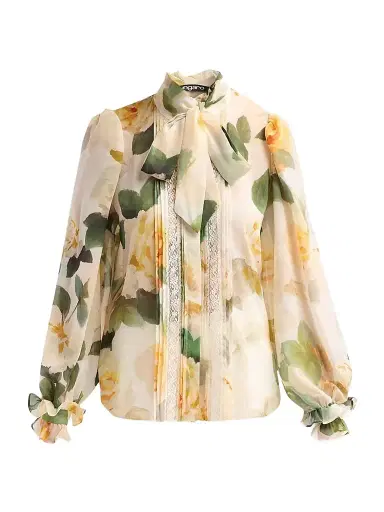 Ungaro Women's Odessa Floral Lace-Trimmed Blouse - Ecru Multi - Size XL | Thumbnail 1