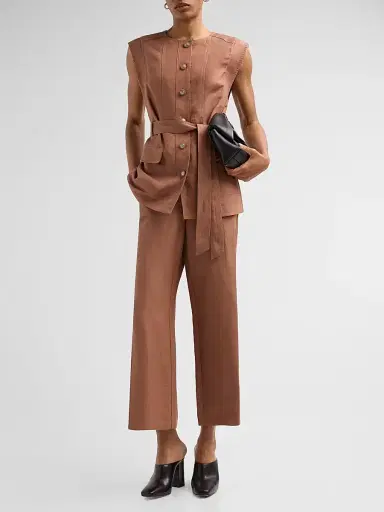 Kobi Halperin Women's Remi Button-Cuff Linen-Blend Pants - Cacao - Size XL | Thumbnail 2