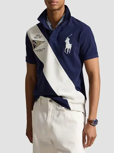 Polo Ralph Lauren Men's Custom Slim-Fit Big Pony Mesh Polo Shirt - Newport Navy Nevis | Thumbnail 4