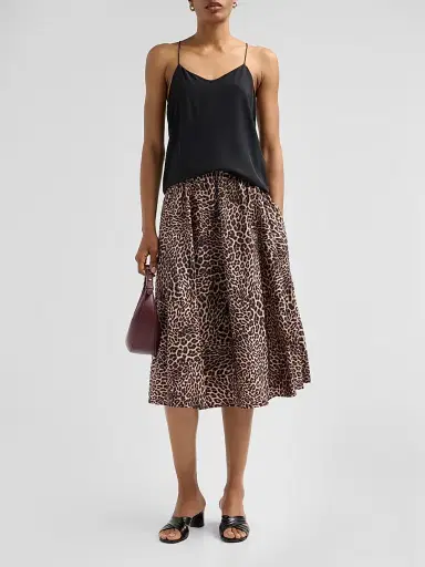 Kobi Halperin Women's Violet Leopard Linen-Blend Midi Skirt | Thumbnail 2