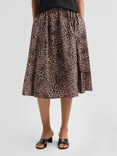Kobi Halperin Women's Violet Leopard Linen-Blend Midi Skirt | Thumbnail 4