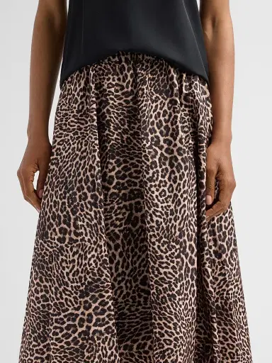 Kobi Halperin Women's Violet Leopard Linen-Blend Midi Skirt | Thumbnail 5