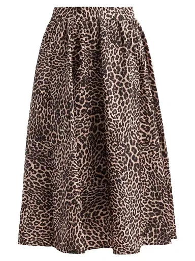 Kobi Halperin Women's Violet Leopard Linen-Blend Midi Skirt | Thumbnail 1