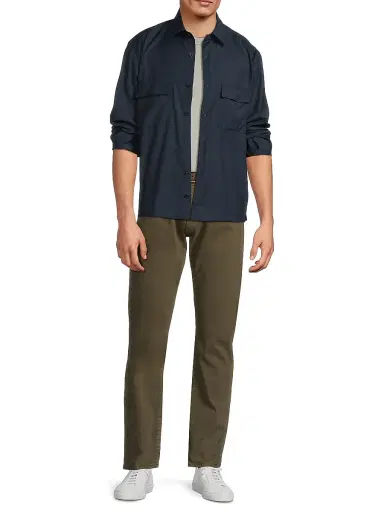 Saks Fifth Avenue Men's COLLECTION Solid Wool Woven Overshirt - Navy | Thumbnail 2