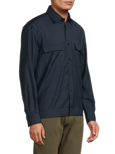 Saks Fifth Avenue Men's COLLECTION Solid Wool Woven Overshirt - Navy | Thumbnail 4