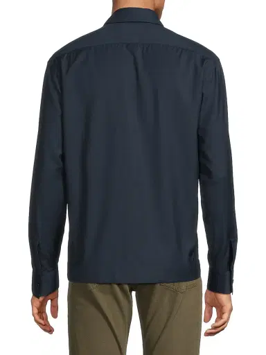 Saks Fifth Avenue Men's COLLECTION Solid Wool Woven Overshirt - Navy | Thumbnail 5