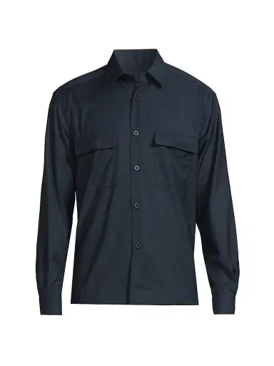 Saks Fifth Avenue Men's COLLECTION Solid Wool Woven Overshirt - Navy | Thumbnail 1