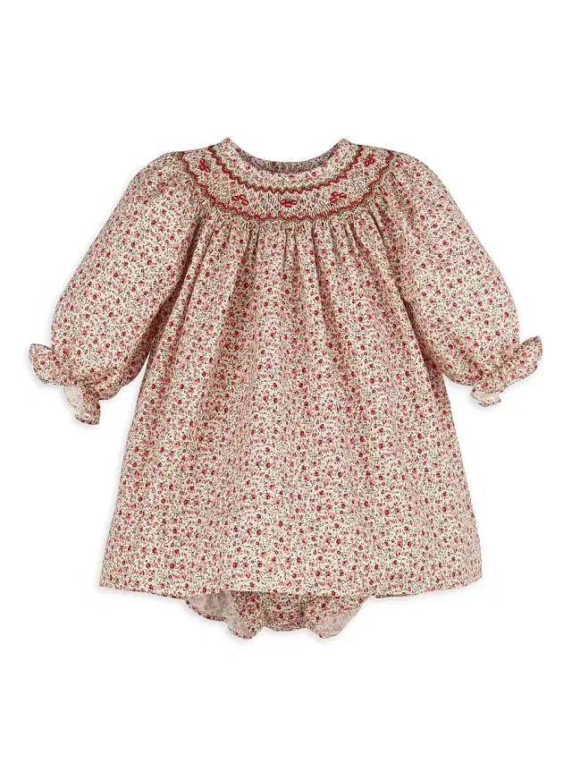 Luli & Me Baby Girl's Floral Cotton Dress & Bloomers Set - Red 24 Months