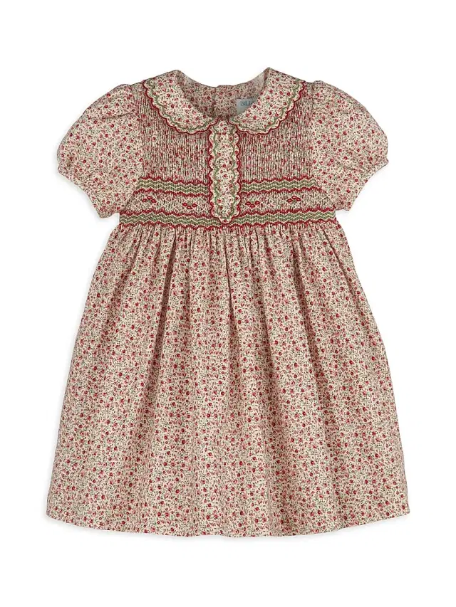 Luli & Me Little Girl's Floral Cotton Short-Sleeve Dress - Red