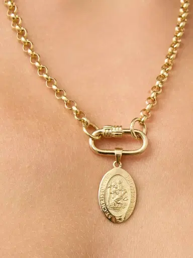 Oradina Women's St. Christopher Medal Pendant Charm in 14K Yellow Gold - Gold | Thumbnail 3