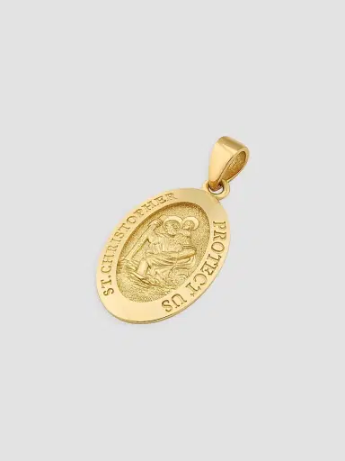 Oradina Women's St. Christopher Medal Pendant Charm in 14K Yellow Gold - Gold | Thumbnail 4