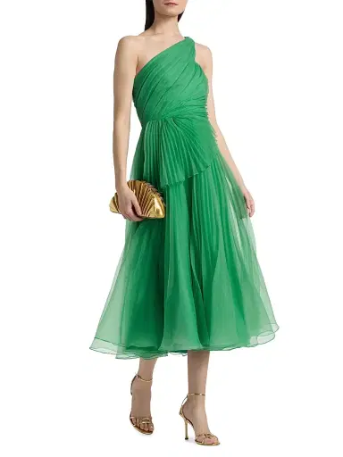 THEIA Women's Cece Pleated Organza One-Shoulder Cocktail Dress - Seafoam Drift - Size 16 | Thumbnail 2