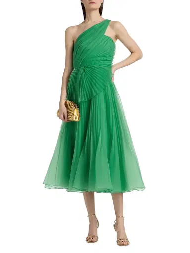 THEIA Women's Cece Pleated Organza One-Shoulder Cocktail Dress - Seafoam Drift - Size 16 | Thumbnail 3