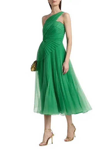 THEIA Women's Cece Pleated Organza One-Shoulder Cocktail Dress - Seafoam Drift - Size 16 | Thumbnail 4