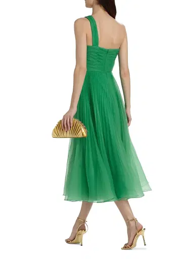 THEIA Women's Cece Pleated Organza One-Shoulder Cocktail Dress - Seafoam Drift - Size 16 | Thumbnail 5