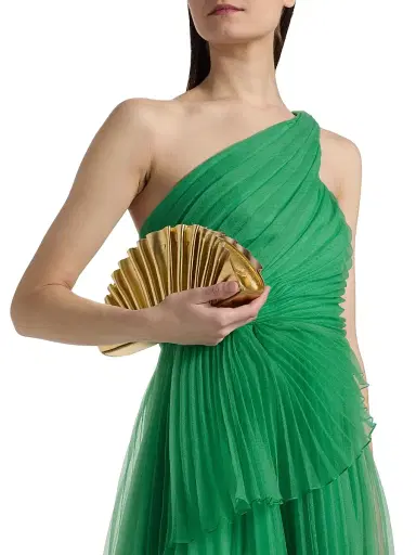 THEIA Women's Cece Pleated Organza One-Shoulder Cocktail Dress - Seafoam Drift - Size 16 | Thumbnail 6