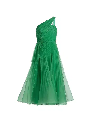 THEIA Women's Cece Pleated Organza One-Shoulder Cocktail Dress - Seafoam Drift - Size 16 | Thumbnail 1