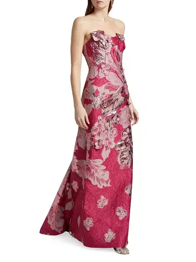 Rene Ruiz Collection Women's Strapless Floral Jacquard Mermaid Gown - Pink - Size 10 | Thumbnail 2 Rene Ruiz Collection Women's Strapless Floral Jacquard Mermaid Gown - Pink - Size 10 | Thumbnail 2