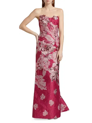 Rene Ruiz Collection Women's Strapless Floral Jacquard Mermaid Gown - Pink - Size 10 | Thumbnail 3 Rene Ruiz Collection Women's Strapless Floral Jacquard Mermaid Gown - Pink - Size 10 | Thumbnail 3