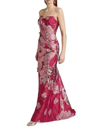 Rene Ruiz Collection Women's Strapless Floral Jacquard Mermaid Gown - Pink - Size 10 | Thumbnail 4 Rene Ruiz Collection Women's Strapless Floral Jacquard Mermaid Gown - Pink - Size 10 | Thumbnail 4