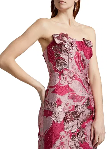 Rene Ruiz Collection Women's Strapless Floral Jacquard Mermaid Gown - Pink - Size 10 | Thumbnail 6 Rene Ruiz Collection Women's Strapless Floral Jacquard Mermaid Gown - Pink - Size 10 | Thumbnail 6