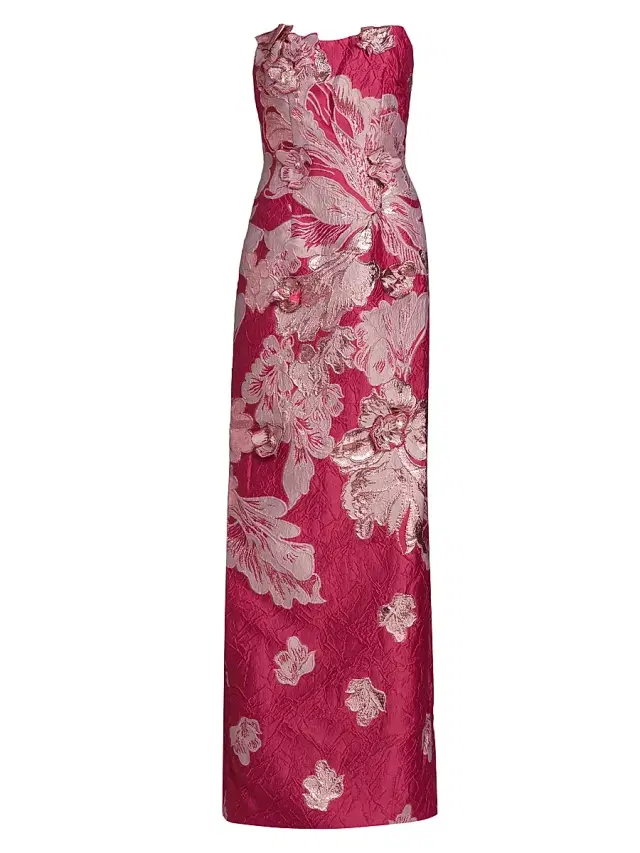 Women's Strapless Floral Jacquard Mermaid Gown - Pink