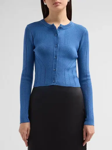 Toccin Women's Vicki Crop Fitted Cardigan - Ocean - Size XL | Thumbnail 4 Toccin Women's Vicki Crop Fitted Cardigan - Ocean - Size XL | Thumbnail 4