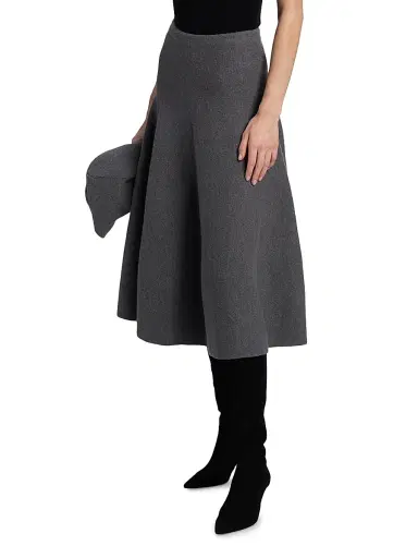 Brandon Maxwell Women's The Miller Structured Wool Midi-Skirt - Heather Grey - Size XS | Thumbnail 4 Brandon Maxwell Women's The Miller Structured Wool Midi-Skirt - Heather Grey - Size XS | Thumbnail 4