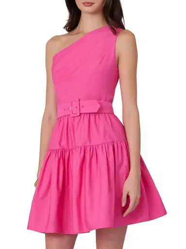 Shoshanna Women's Crawford One-Shoulder Belted Mini Dress | Thumbnail 4 Shoshanna Women's Crawford One-Shoulder Belted Mini Dress | Thumbnail 4