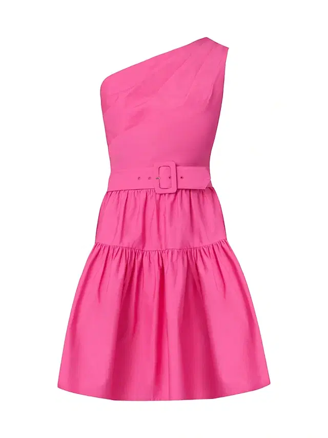 Shoshanna Women's Crawford One-Shoulder Belted Mini Dress - Fuchsia