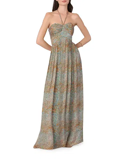 Shoshanna Women's Grace Clip-Dot Halterneck Gown - Apricot Sky Blue | Thumbnail 2 Shoshanna Women's Grace Clip-Dot Halterneck Gown - Apricot Sky Blue | Thumbnail 2