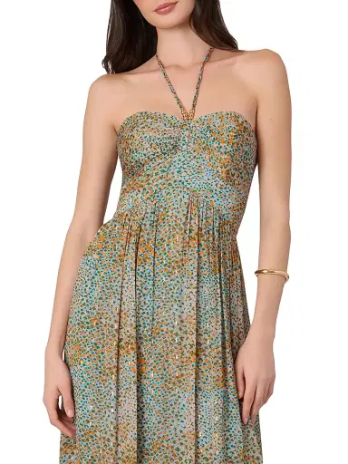 Shoshanna Women's Grace Clip-Dot Halterneck Gown - Apricot Sky Blue | Thumbnail 4 Shoshanna Women's Grace Clip-Dot Halterneck Gown - Apricot Sky Blue | Thumbnail 4