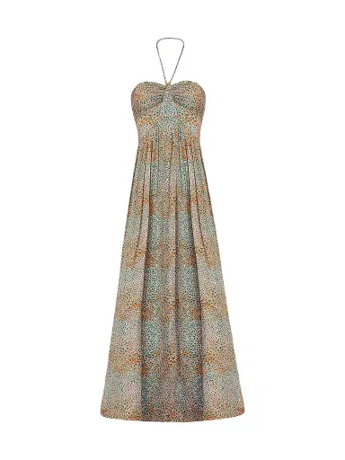 Shoshanna Women's Grace Clip-Dot Halterneck Gown - Apricot Sky Blue | Thumbnail 1 Shoshanna Women's Grace Clip-Dot Halterneck Gown - Apricot Sky Blue | Thumbnail 1