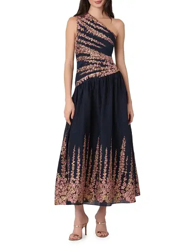 Shoshanna Women's Henderson One-Shoulder Cocktail Dress - Navy Coral Gold - Size 12 | Thumbnail 2